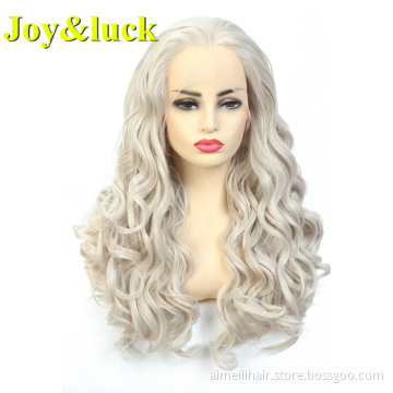 Lacefront Wholesale Price Wigs Cosplay Or Party Long Natural Deep Wave Women Wig Fashion Gray Color Lace Front Synthetic Wig